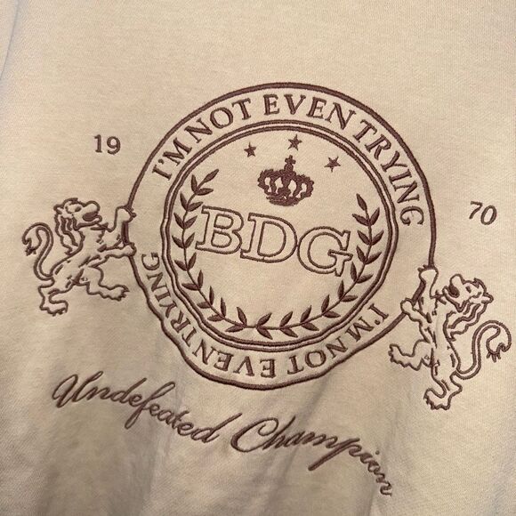 Urban Outfitters BDG Cream undefeated champion embroidered sweatshirt Size S EUC - Picture 2 of 7